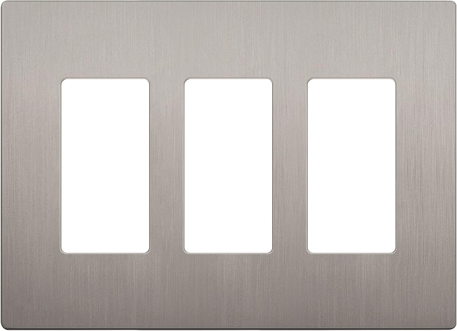 LIDER Brushed Finish Decorator Switch Cover, Screwless Wall Plate, Mid-Size 3-Gang 4.88" x 6.77", Unbreakable Polycarbonate Thermoplastic, UL Listed, LSWP-33M-BNK, Brushed Nickel