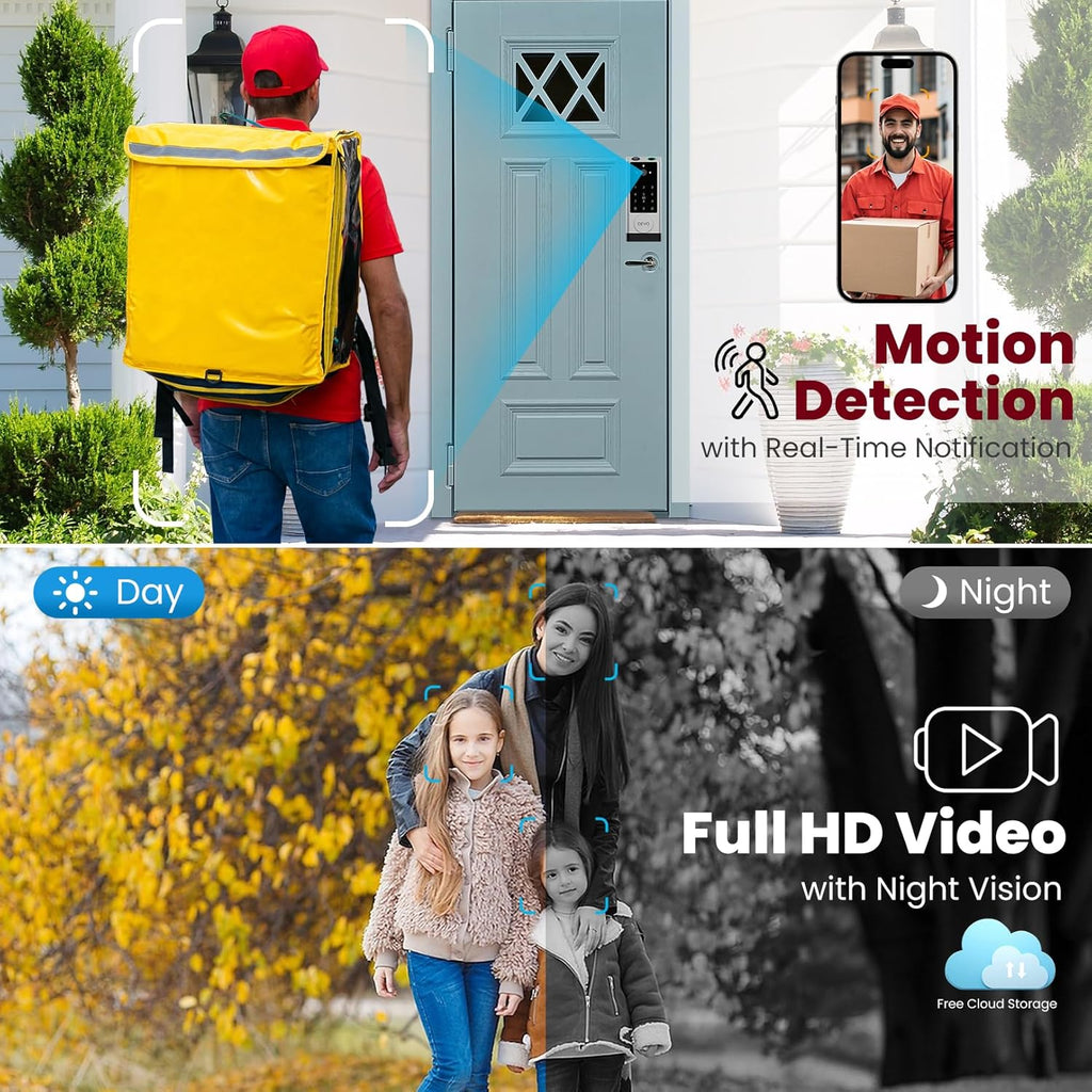 DEVO G1 6-in-1 Video Smart Lock with Camera & Doorbell, Keyless Entry Door Lock with Fingerprint, Auto Locks, App Remote, Built-in Wi-Fi Smart Deadbolt for Front Door