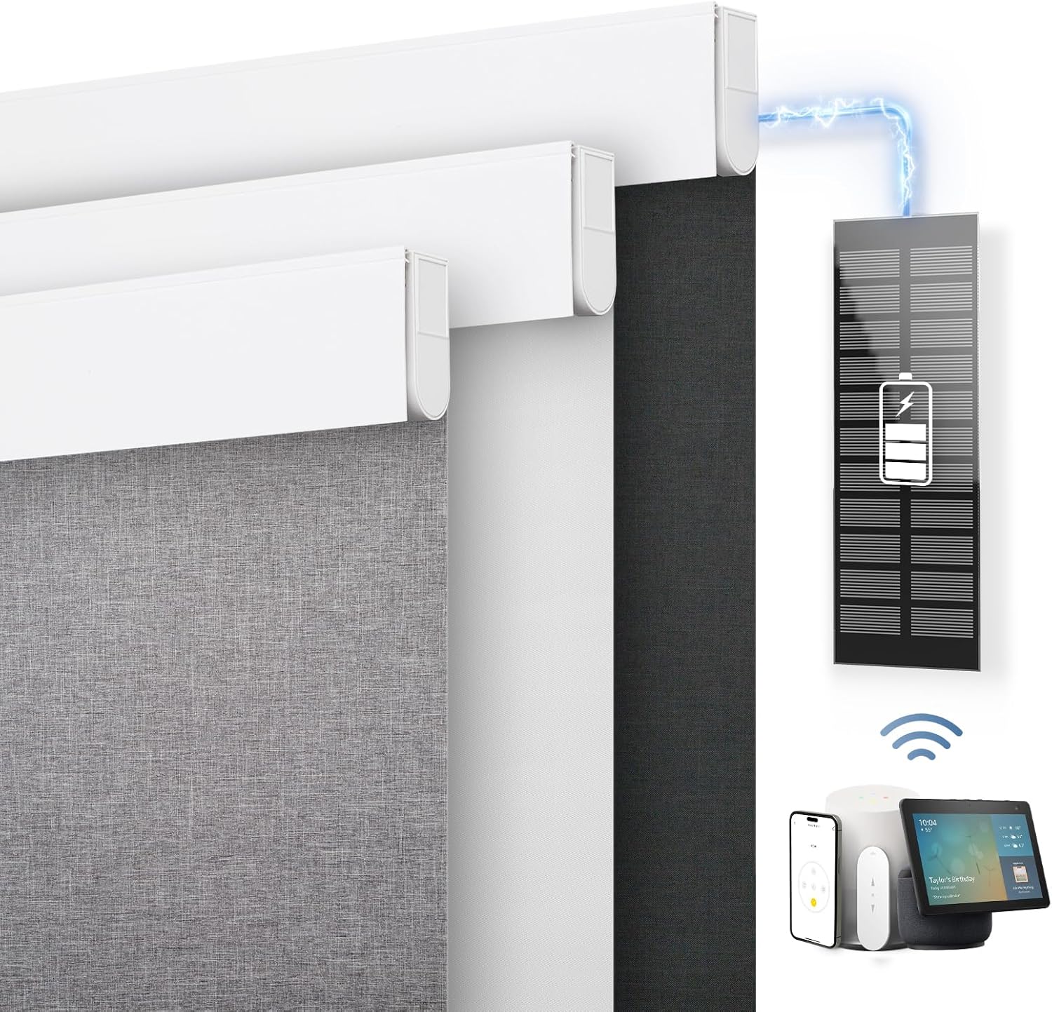 DENFOON Motorized Blinds with Remote control, Custom Blackout Smart Blinds [with Cover],Electric Blinds with Complimentary Solar Panel, Cordless Automatic Roller Shades for Windows (White，26"W x 72"H)