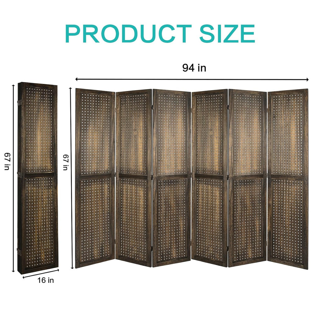 Babion 6 Panel Pegboard Display, Peg Board Room Divider Freestanding Folding Privacy Screens Display Stand for Craft Shows (Brown)