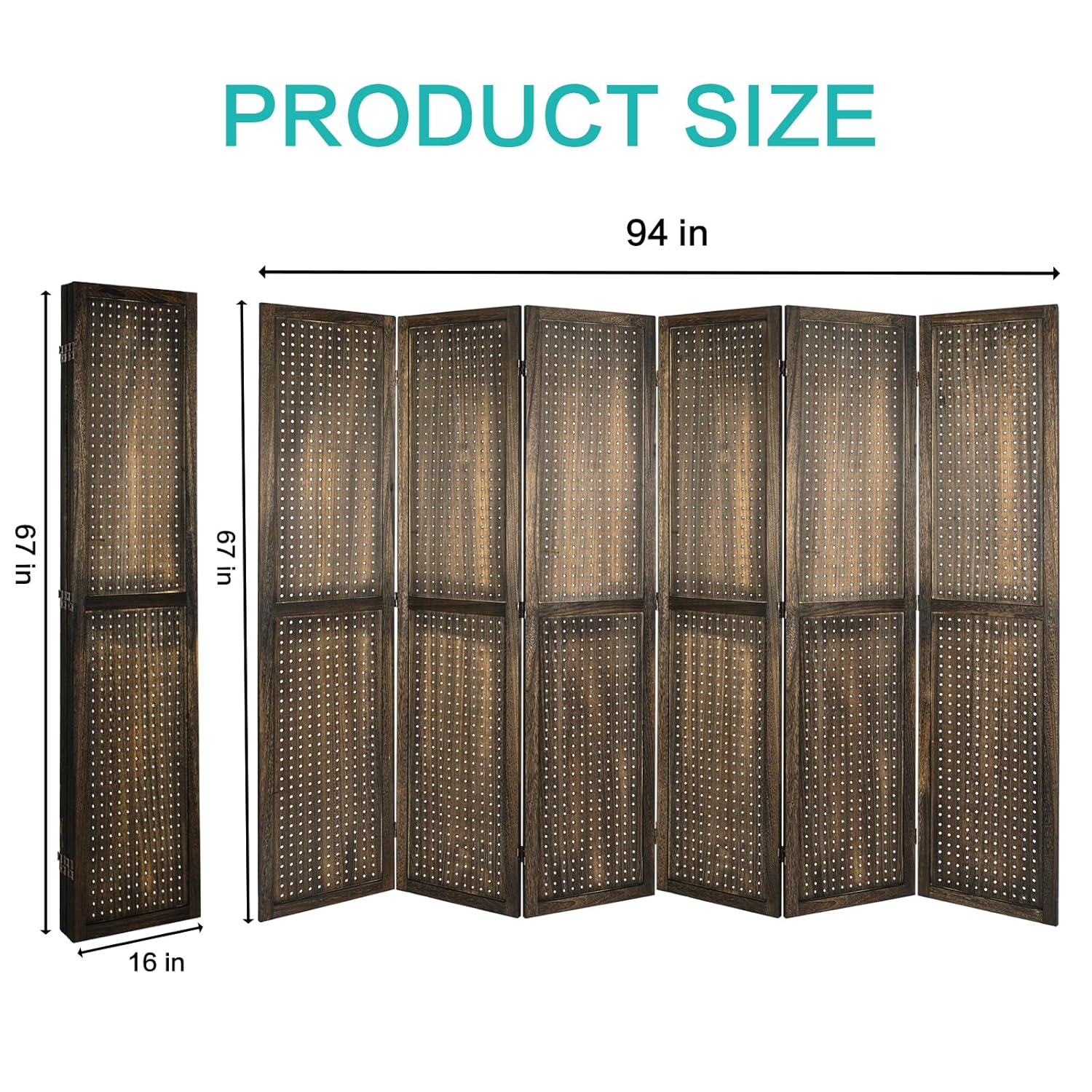 Babion 6 Panel Pegboard Display, Peg Board Room Divider Freestanding Folding Privacy Screens Display Stand for Craft Shows (Brown)