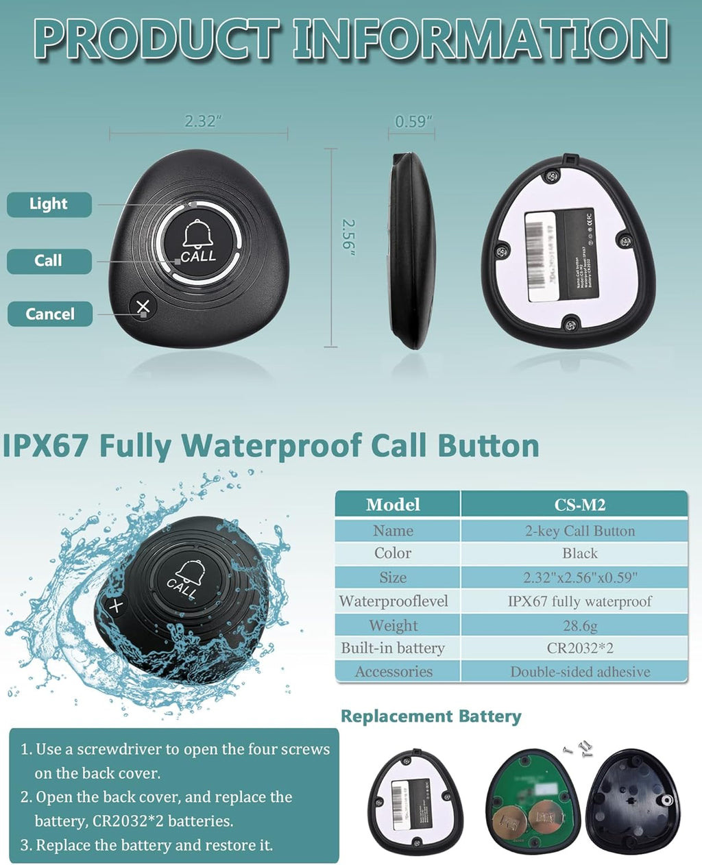 Restaurant Pager System Wireless Calling System 1200+ Feet with 1 Singal Amplifier/1 Display Receiver/2 Watch Pagers/15 Waterproof Call Buttons for Restaurant Cafe Church Clinic Hospital