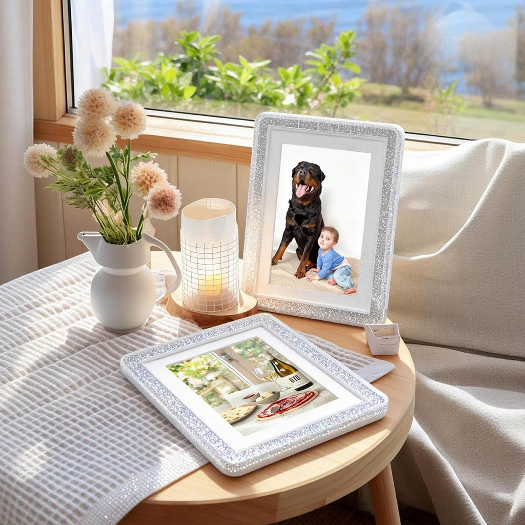 5x7 Picture Frame, Clear Acrylic Photo Frame with White Mat for 4x6 Photos, One-Piece Shatterproof Tool-Free Design, UV-Resistant Waterproof Tabletop Frame for Home Office Decor with 10-Year Warranty