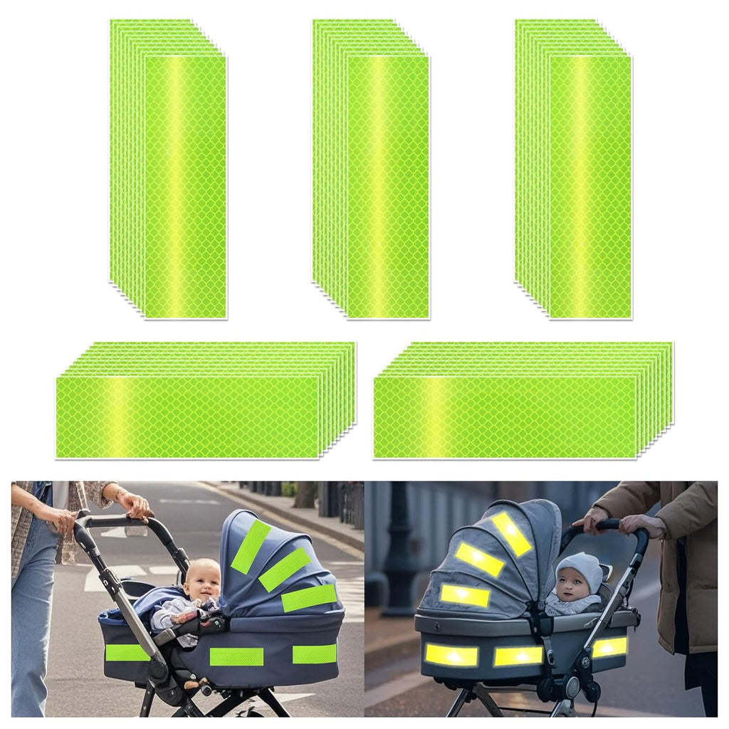 Non Fading Fluorescent Yellow Reflective Stickers 2 inch X 6 inch, Outdoor Waterproof High Visibility Safety Adhesive Reflector (50 Pcs)