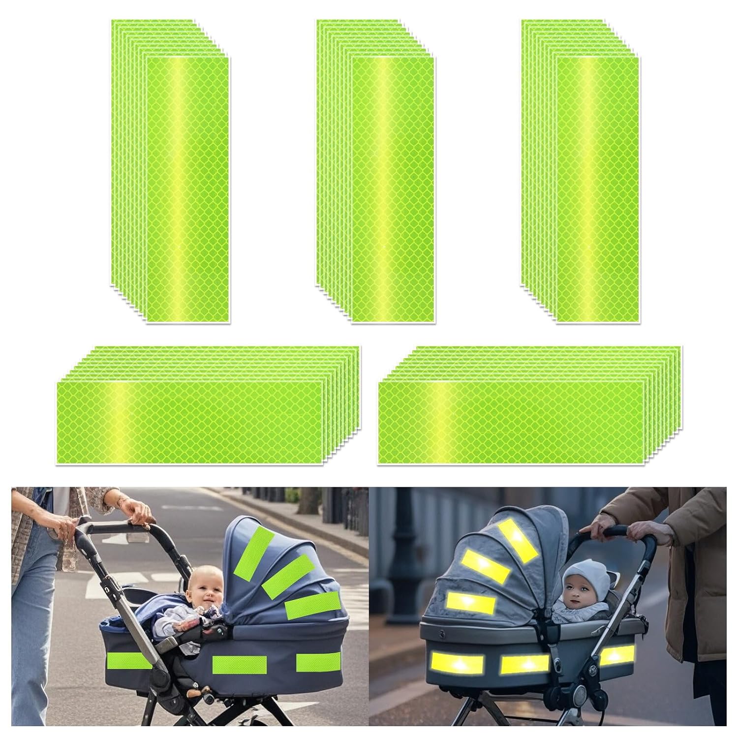 Non Fading Fluorescent Yellow Reflective Stickers 2 inch X 6 inch, Outdoor Waterproof High Visibility Safety Adhesive Reflector (50 Pcs)