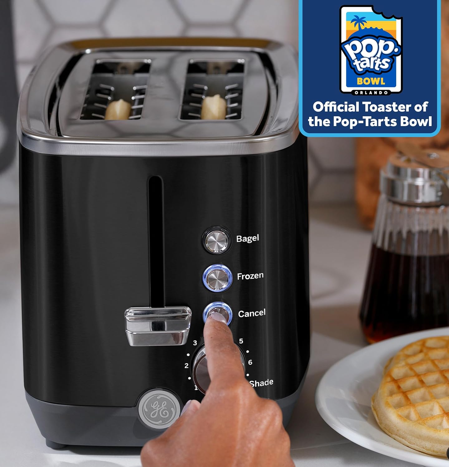GE 2 Slice Black Stainless Steel Toaster, Extra Wide Slots for Toasting Bagels, Breads, Waffles & More, 7 Adjustable Shade Settings, Removable Crumb Tray, Countertop Kitchen Essentials, 850 Watts