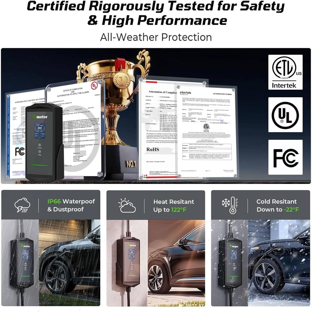 Tesla Charger 40Amp 9.6KW, Portable Level 2 EV Charger Adjustable Current with 2.4" LCD 25FT Cable, 110V-240V, NEMA 14-50 & 5-15 Plug, Compatible with Tesla Models 3/Y/S/X and J1772 Electric Cars