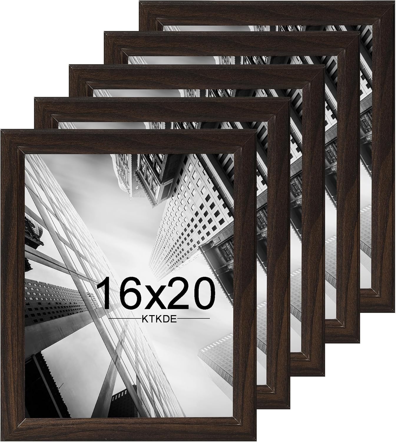 KTKDE 16x20 Picture Frame Set of 5,Studio Gallery 16 by 20 Poster Frame Walnut Wooden, Large Frame for Photos, Posters - Art Prints best gift