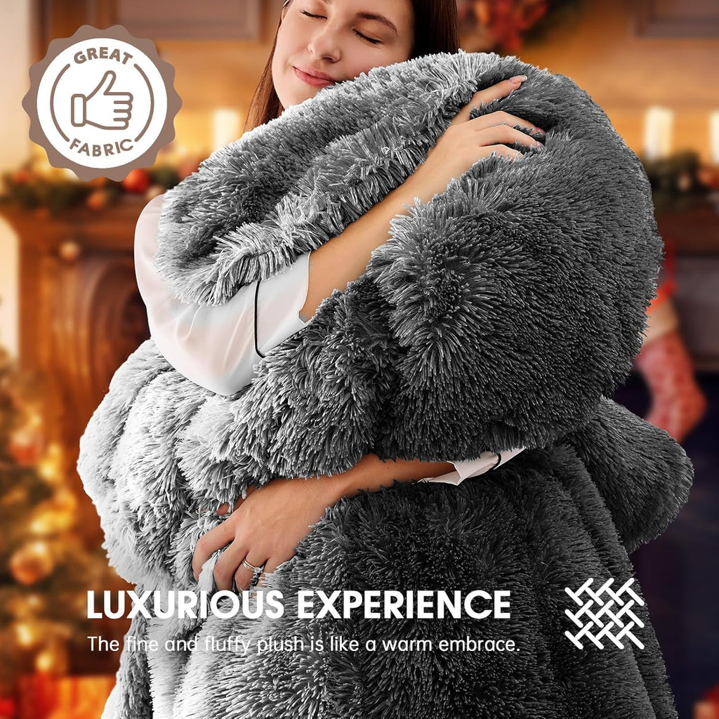 Heated Electric Blanket Twin–Faux Fur with Soft Thick Sherpa,Warm Winter Birthday Gifts for Women Grandma，10 Heat Settings,5 Time Settings with Fast Heating, 62x84, Foggy Dusk