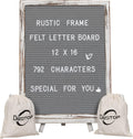 Felt Board With Rustic Vintage Frame and Stand 12x16 Inch, Grey Changeable Message Board Includes 792 Letters, Numbers and Symbols, Hook to Hang, 2 Canvas Bags
