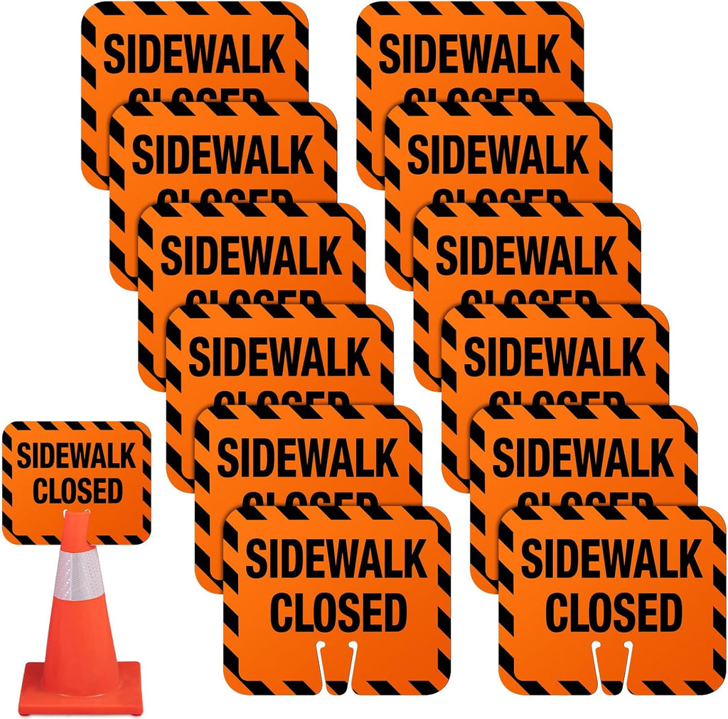 12 Pcs Plastic Sidewalk Closed Sign Bulk for Traffic Cones Top Road Warning Signs 10.4" Height x 12.6" Width x 0.05" Thickness for Outdoor Barricade Construction Caution