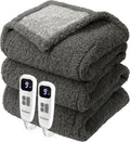 Heated Blanket Electric Blanket Queen - Fast Heating Blanket Throw Dual Control Double Sided Sherpa with 10 Heating Levels & 2-10 Hours Auto Off, Mashine Washable, 84 x 90 Inches, Grey