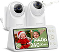 bonoch 1440p Baby Monitor with 2 Cameras 240h Long-Lasting, 5.5" No WiFi Split Screen Dual Video Monitor, Smart Detect for Crying/Sleep Turnover/Motion, Hack Proof, White Noise, Night Vision, Gifts