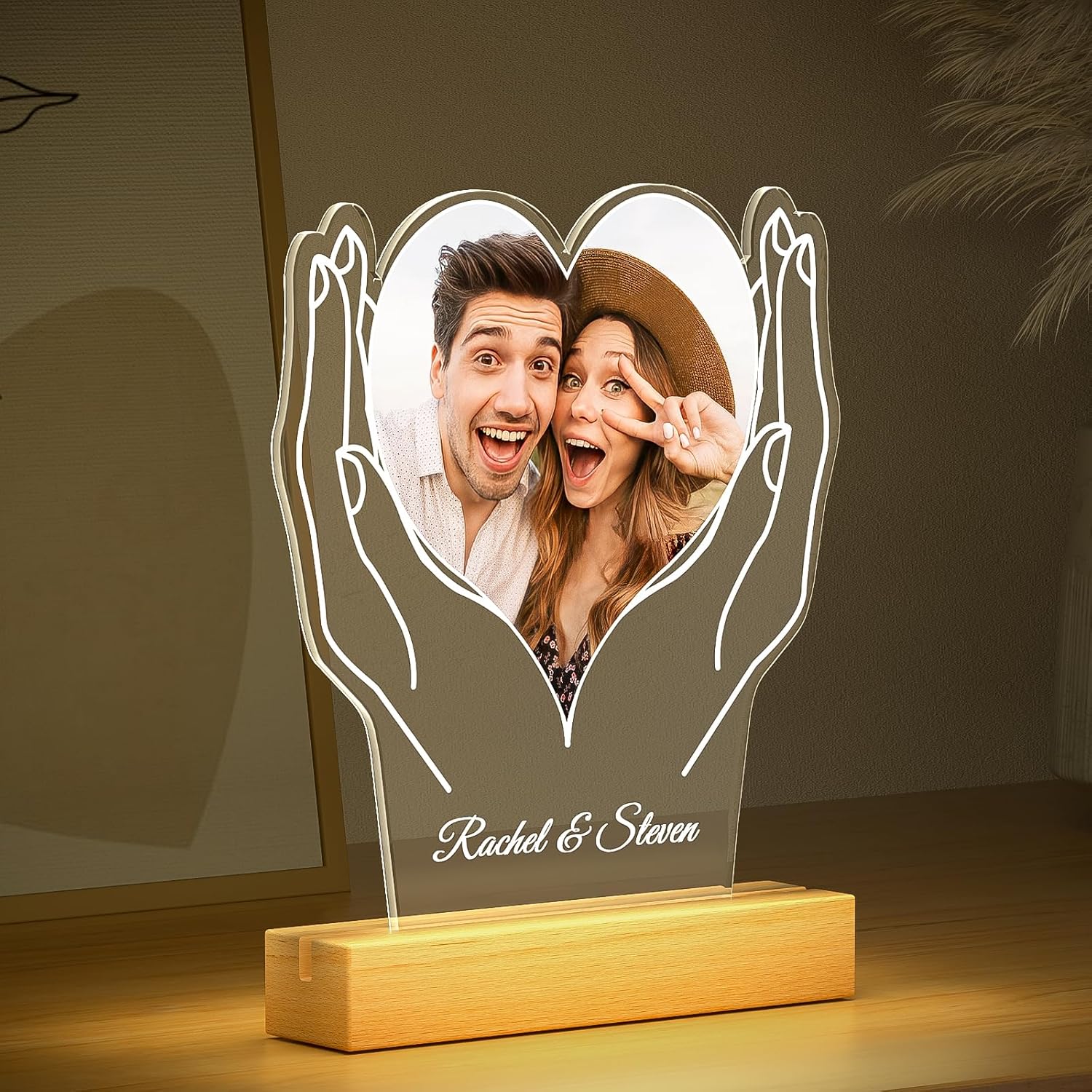 Custom Picture Frames, Customized Picture Frame, Personalized Photo Frame with Night Light, Personalized Anniversary Valentines Day Gifts for Women Men Her Him Girlfriend Boyfriend Couples