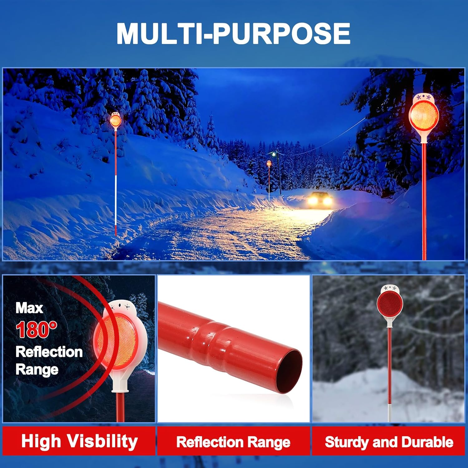8 Pack Driveway Markers,48 Inch Steel Metal Double Sided Driveway Reflectors,High Visibility Reflective Driveway Markers Snow Stakes for Snow Plowing,Parking Lots,Walkways,Landscape