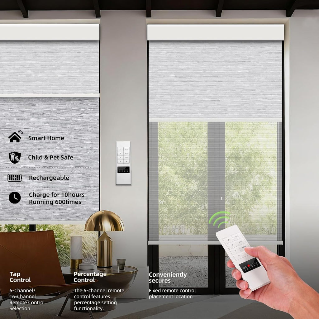 ZSTARR Motorized Day and Night Dual Smart Blind for Window with Valance Rechargeable Motor,Blackout Roller Shade Custom Size,with Valance Suitable for Home,Office (Full Blackout Gray)