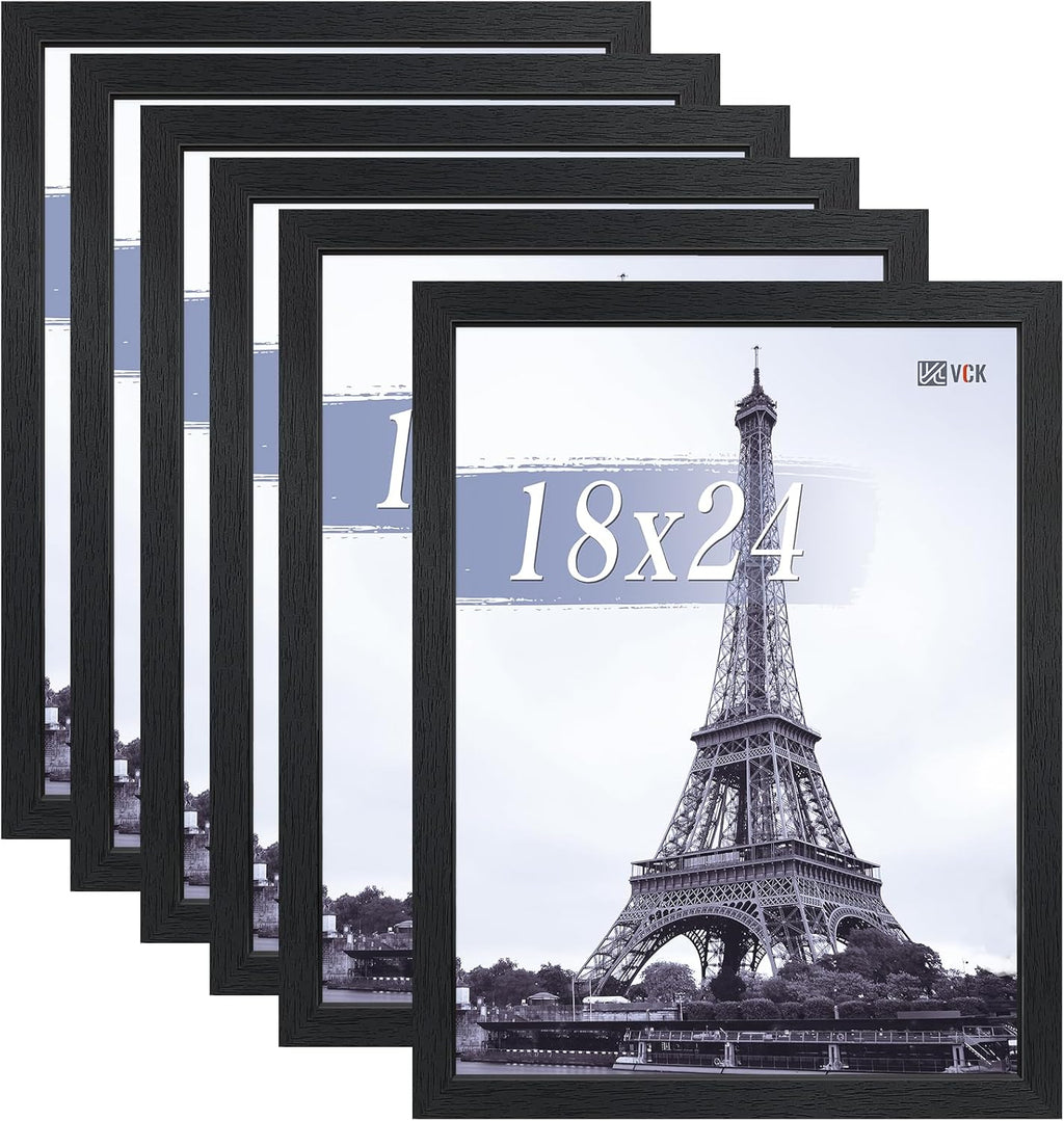 VCK 18x24 Poster Frames Black Set of 6, Wide Border Wood Picture Frame, Multi-Directional Display Family Photos, Office Prints, Studio/Gallery Artwork, Woodgrain Series, Wall Hanging