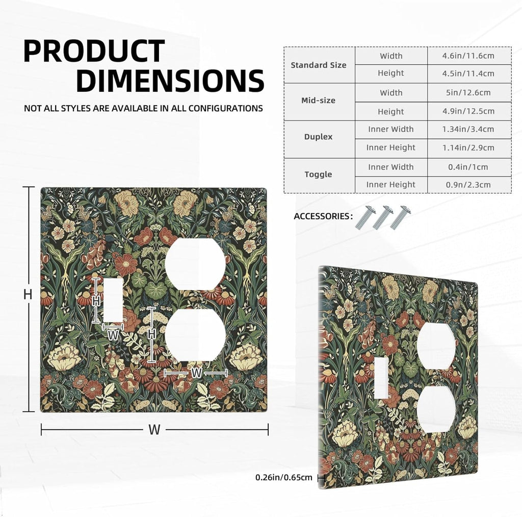 Wallplates Vintage Dark Floral William Morris Green Flower 1 Toggle 1 Duplex Switch Plate Electrical GFCI Faceplate Decorative Light Switch Covers for living Room Home Decor