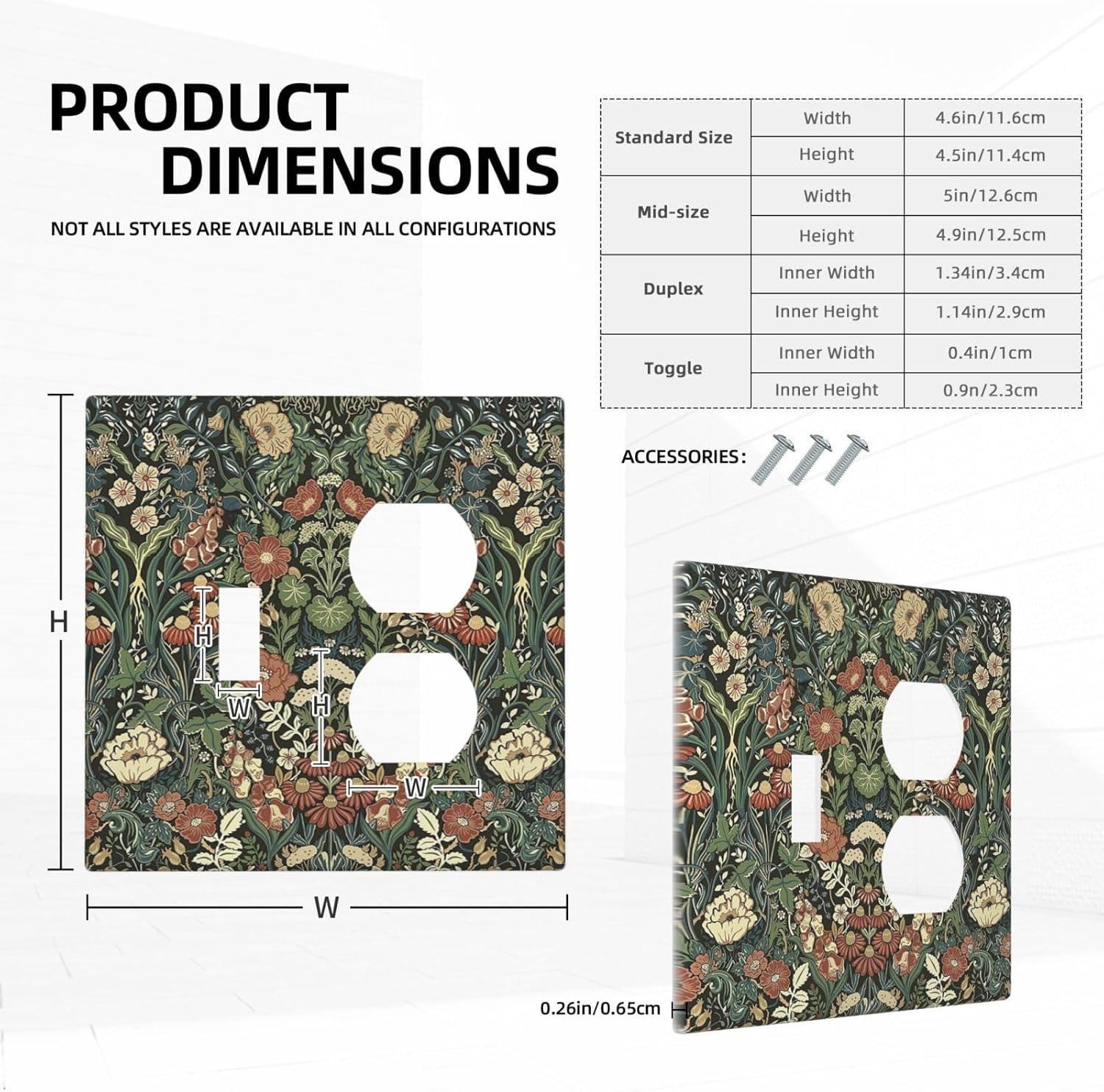 Wallplates Vintage Dark Floral William Morris Green Flower 1 Toggle 1 Duplex Switch Plate Electrical GFCI Faceplate Decorative Light Switch Covers for living Room Home Decor