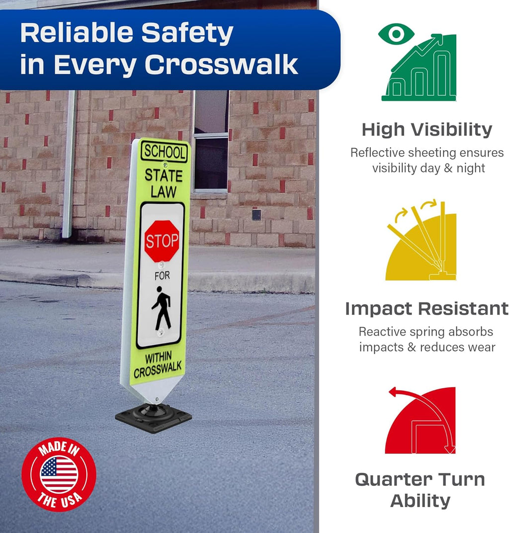 Impact Recovery - In-Street Pedestrian Crossing Signs - Street Sign - Road Sign - Pedestrian Safety Signs - School Stop with Surface Mount Base