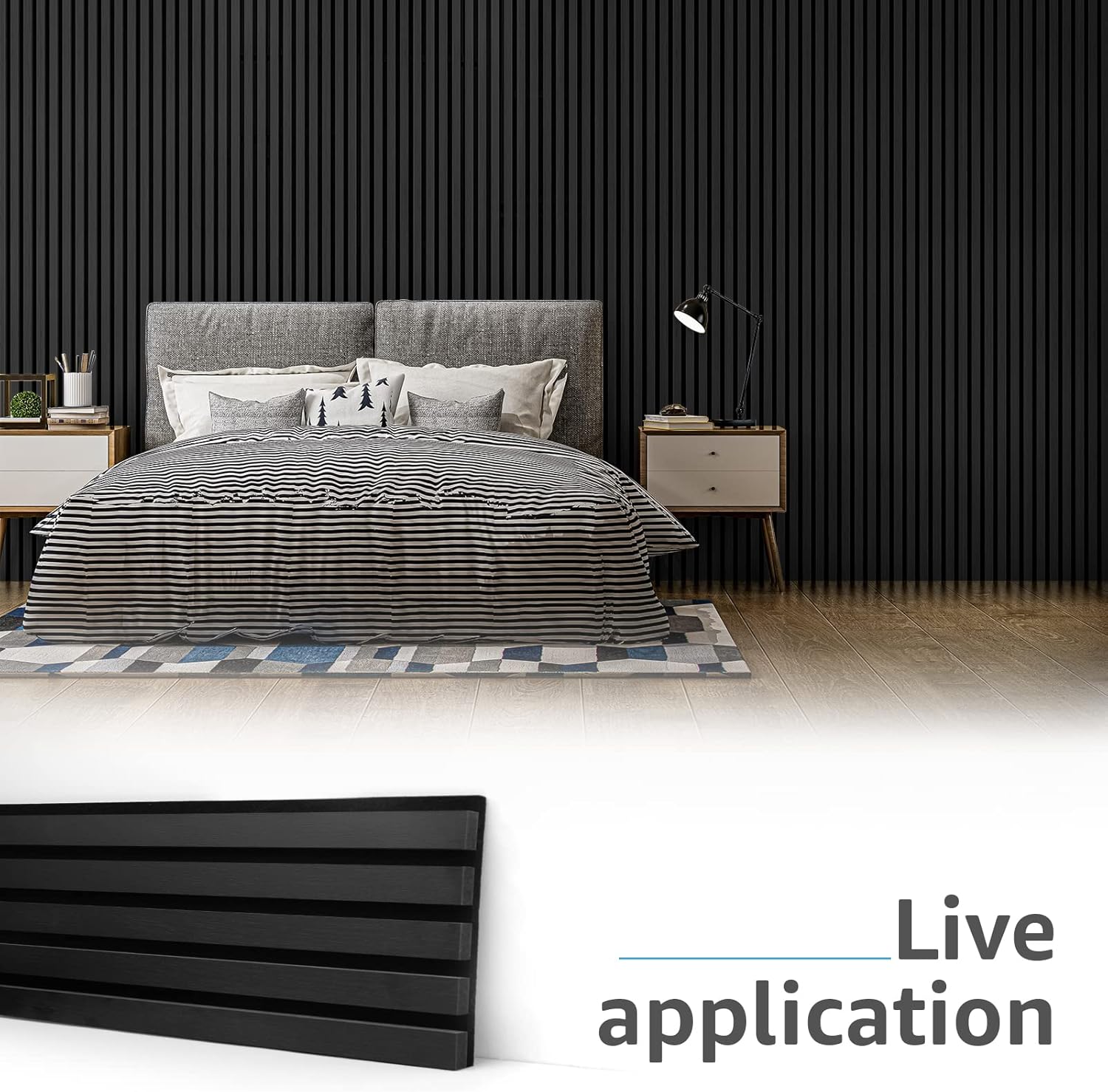 Art3d 4-Piece Wood Slat Acoustic Panels for Stylish Decor and Noise Reduction, 3D Textured Panel for Ceiling and Wall, Matte Black