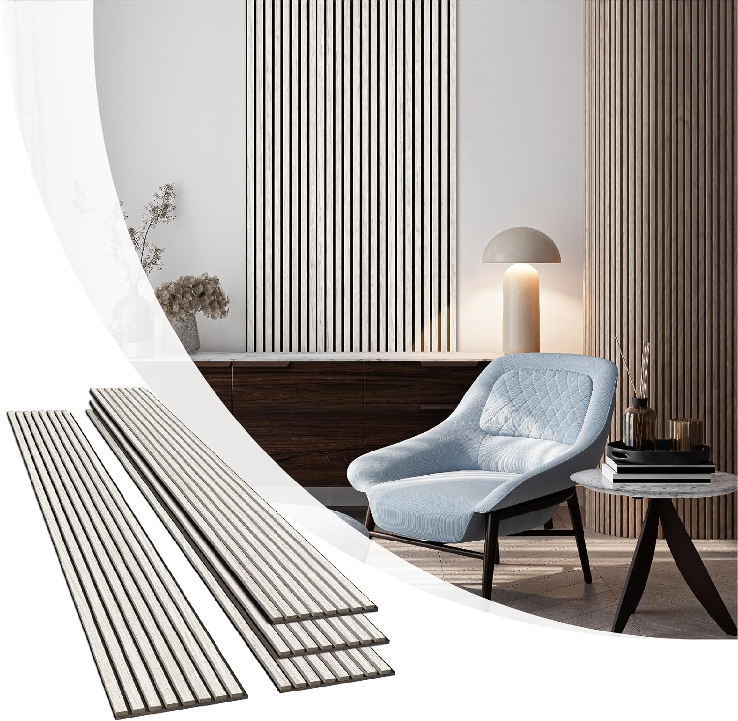 Olanglab Wood Slat Wall Panels 4 Pack, Wooden Acoustic Wall Panels, 94.5"x12.6" Each 3D Wall Panels for Interior Wall Decor (White-Extendo Trio)