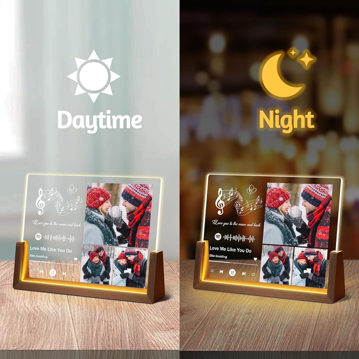 Personalized Couple Gifts For Boyfriend Girlfriend Him Her Husband Wife, Custom Acrylic Spotify Song Plaque With Photo Name, Light Up Picture Frame Gifts For Women Men Birthday Christmas