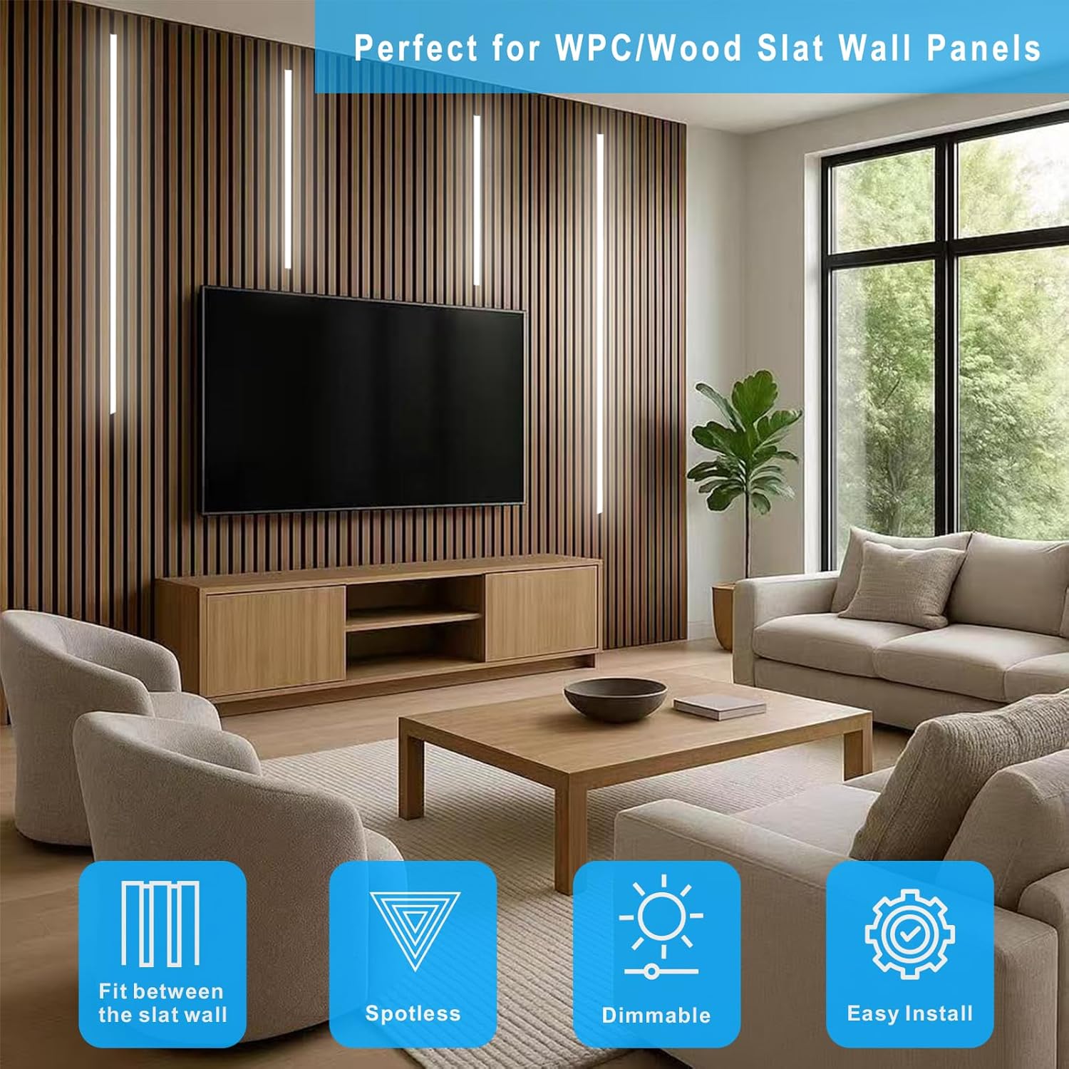 Besseto LED Wall Panel Lights Black,Wood Slat Wall Panel Strip Light,3000K Touchable Switch Dimmable LED Recessed Lighting for Living Room Bedroom Bathroom Stairs (Black-4PCS)
