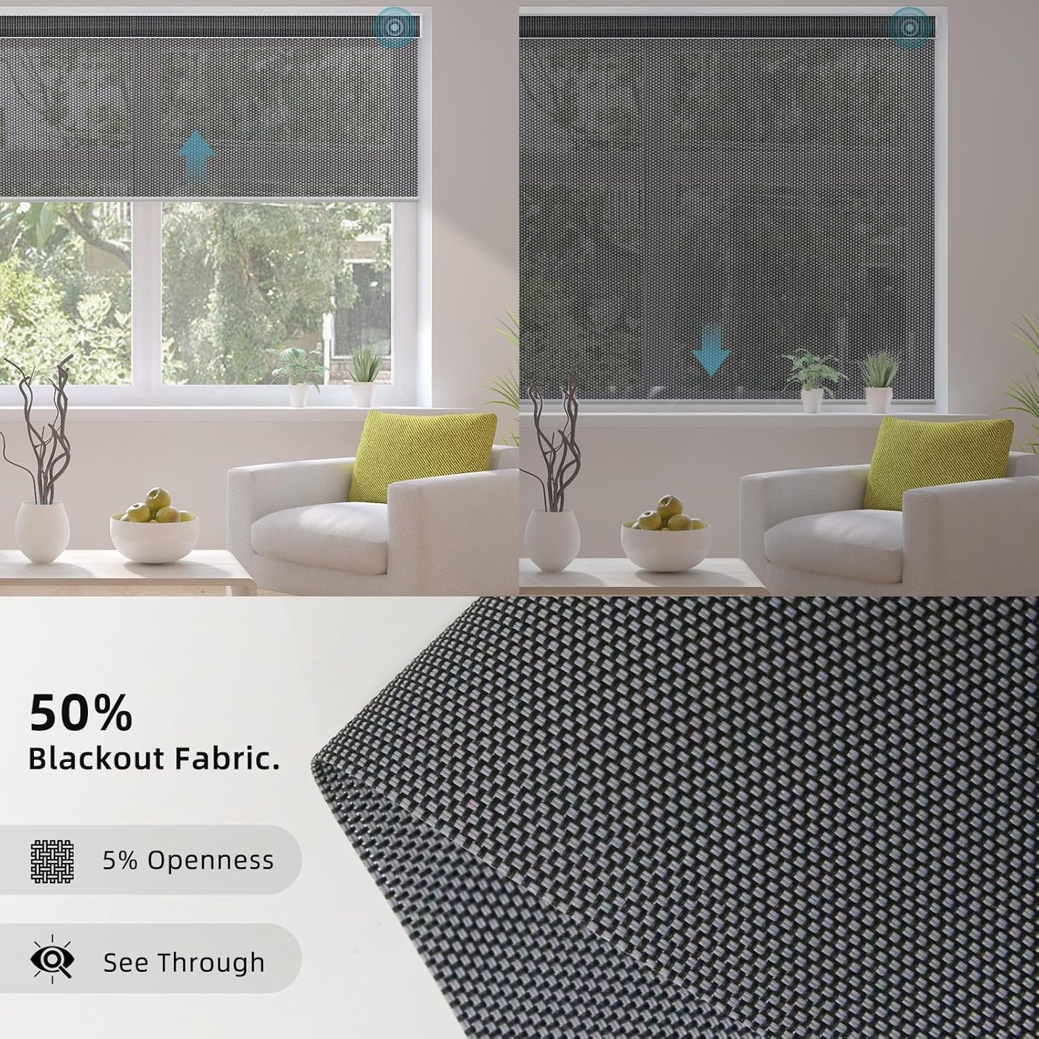 SmartWings Motorized Smart Blinds for Windows in Light Filtering, Electric Remote Roller Shades Compatible with Alexa/Google Home/Homekit, Custom Up to 110”W x 148”H, 5% Openness Aventus Charcoal Grey