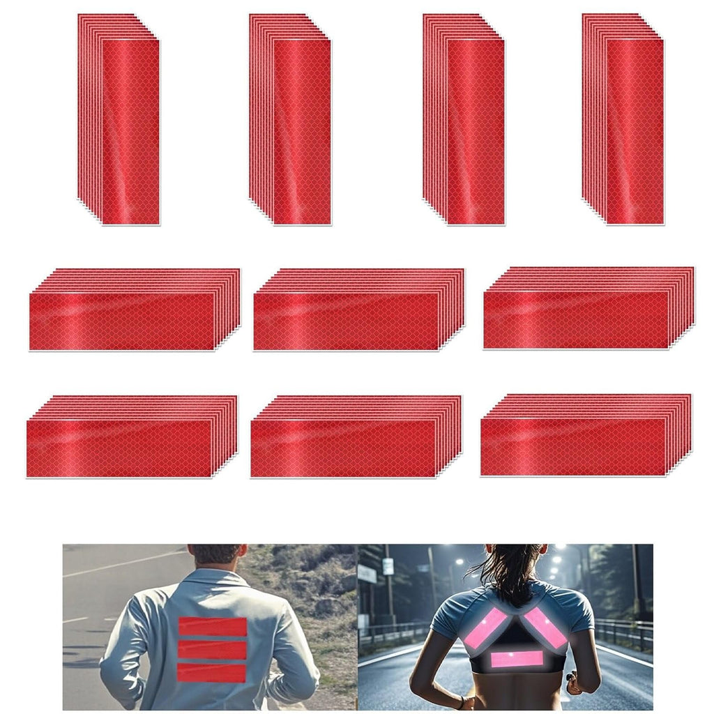 Non Fading Red Reflective Stickers 2 inch X 6 inch, Outdoor Waterproof High Visibility Warning Safety Adhesive Reflector Tape (100 Pcs)