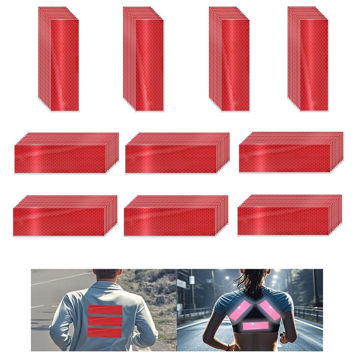 Non Fading Red Reflective Stickers 2 inch X 6 inch, Outdoor Waterproof High Visibility Warning Safety Adhesive Reflector Tape (100 Pcs)