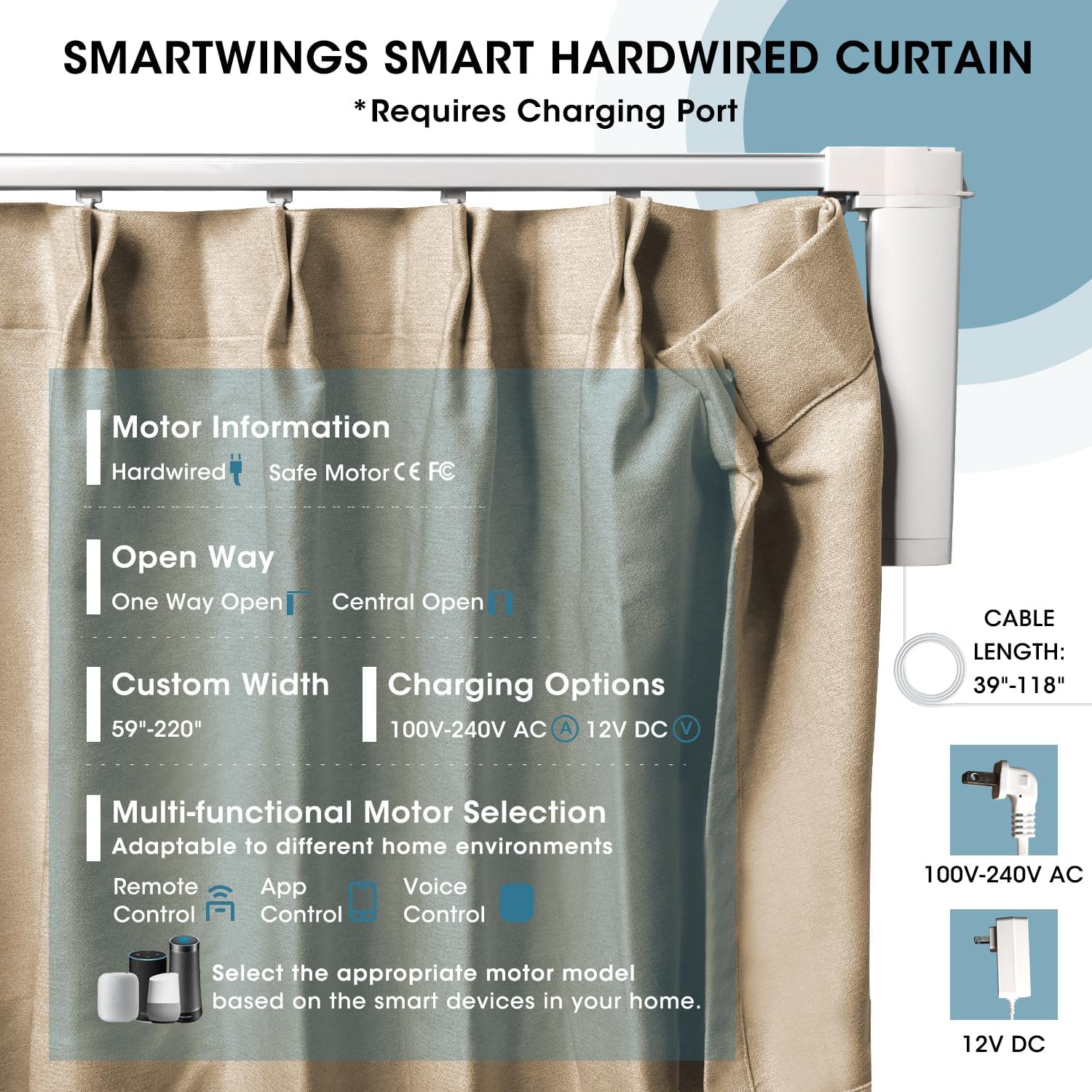 SmartWings Automatic Curtain Opener with Drapery, Motorized Vertical Blinds with Remote, Electric Closet Doors Sliding Panels Compatible with Alexa Google Homekit, 90% Blackout Wheat