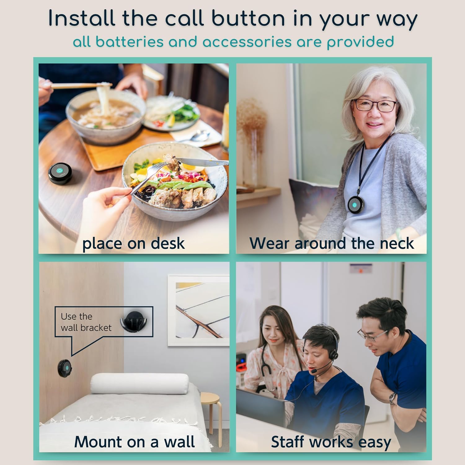 Nurse Call System Wireless Caregiver Pager Bell Buttons for Elderly at Home Call Light for Seniors Clinic, Elderly Monitoring, Care Facility, Restaurant Black Walnut