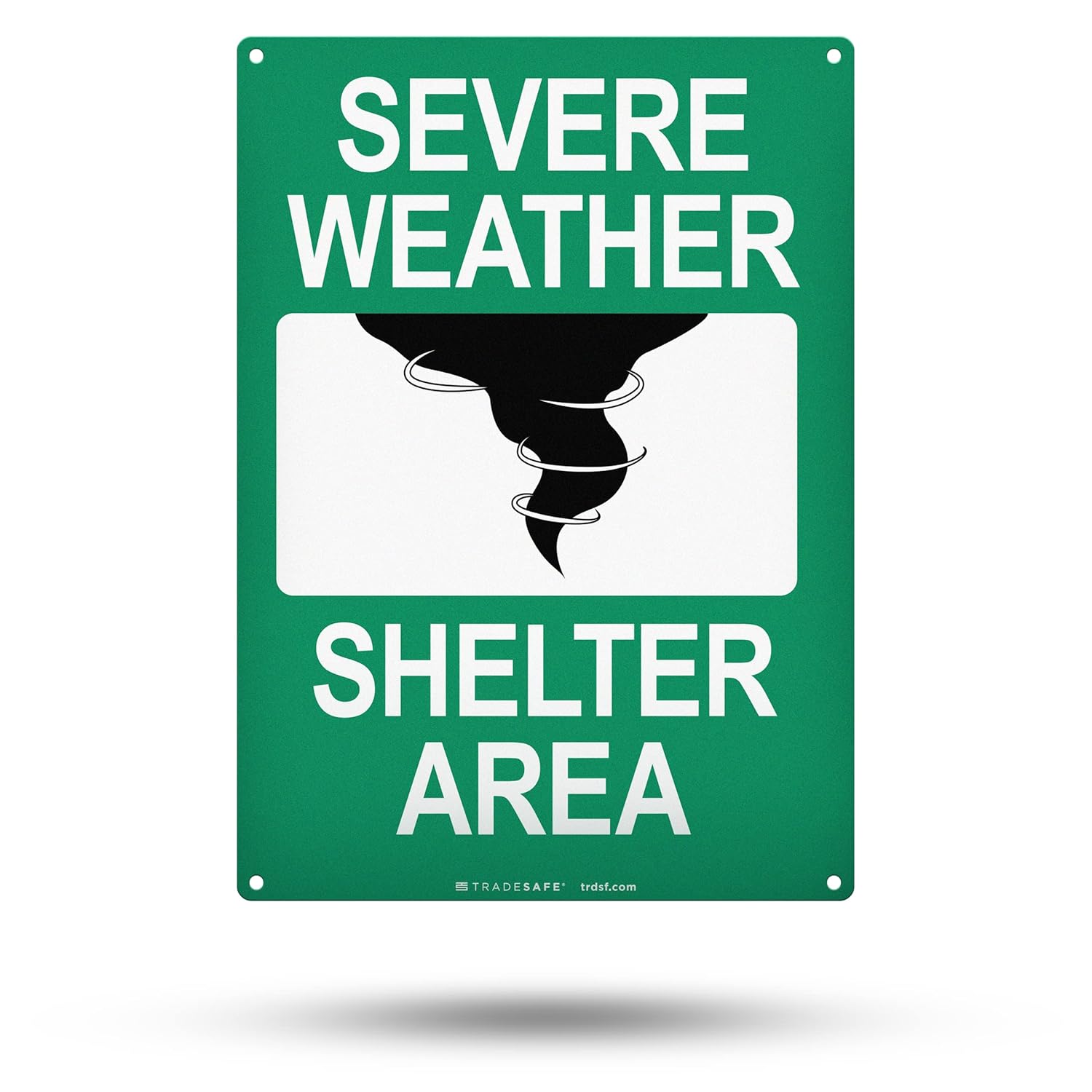 TRADESAFE Severe Weather Shelter Area Sign - Storm Shelter Sign, Quick Install, Light Reflective, UV-Resistant, Waterproof, 10” X 14” Aluminum Safety Signs for Business