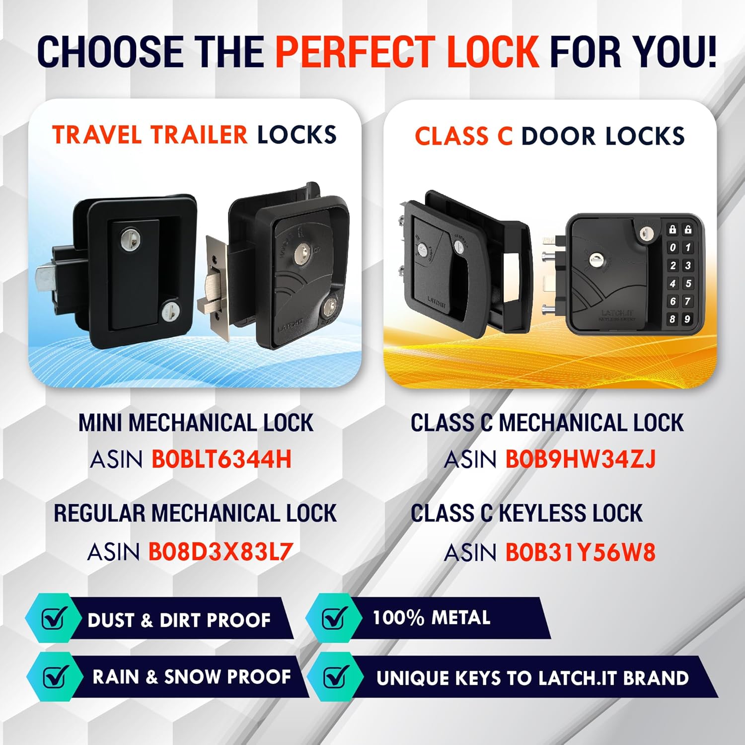 LATCH.IT Keyed-Alike Mini Mechanical Rv Door Latch Replacement | Rv Door Lock Replacement | 100% Metal Camper Latch | Rv Trailer Door Latch Only Fits 2.75" x 3.75" Door Lock Holes