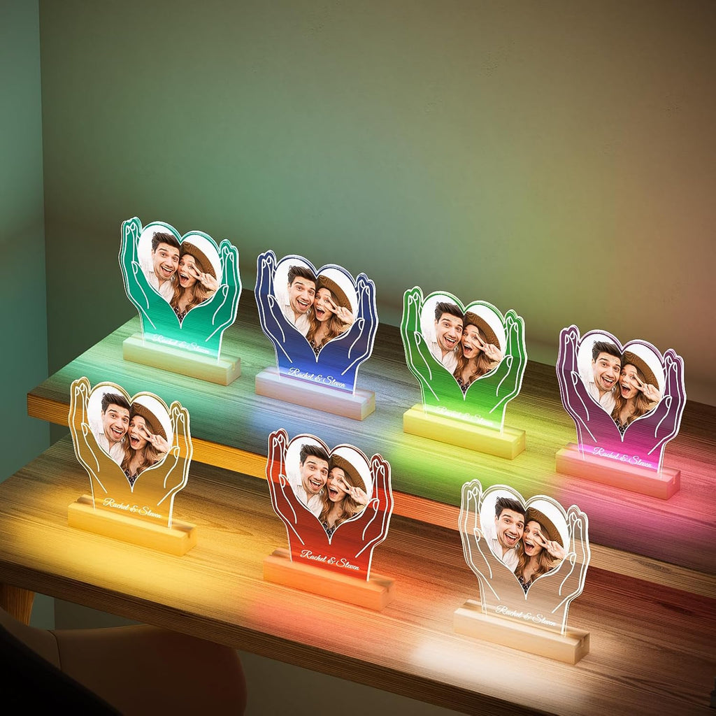 Custom Picture Frames, Customized Picture Frame, Personalized Photo Frame with Night Light, Personalized Anniversary Valentines Day Gifts for Women Men Her Him Girlfriend Boyfriend Couples