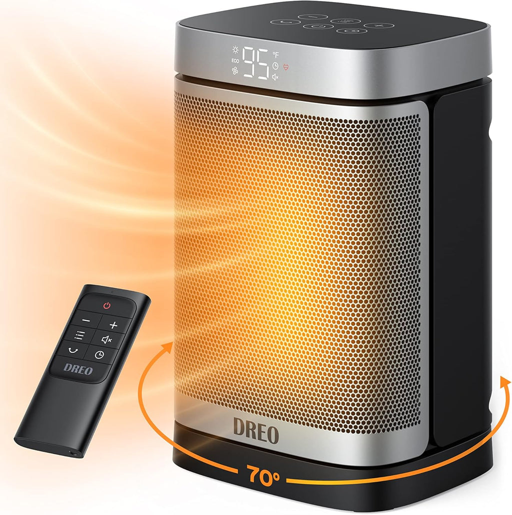 DREO Space Heater, 1500W Portable Electric Heaters for Indoor Use, PTC Ceramic Heater for Office with Remote, Thermostat, 70°Oscillation, 12H Timer, 5 Modes, Quiet Safe Room Heater for Bedroom