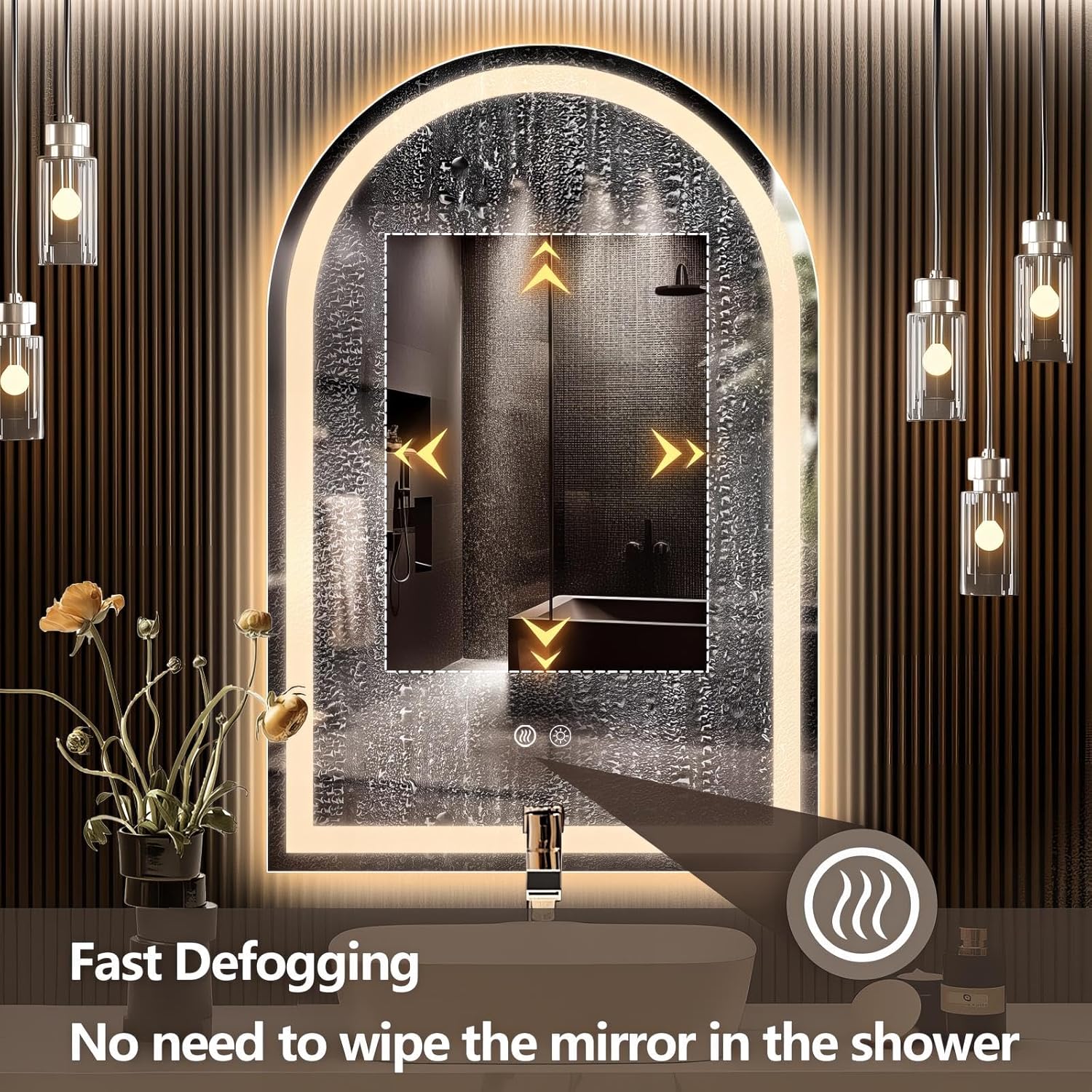 Niccy Arched LED Bathroom Mirror, 30x20 Arch Wall Mounted Frameless Bathroom Mirror for Vanity, Smart Lighted Frontlit Mirrors with Memory Function for Bathroom Bedroom Beauty Hair Salon