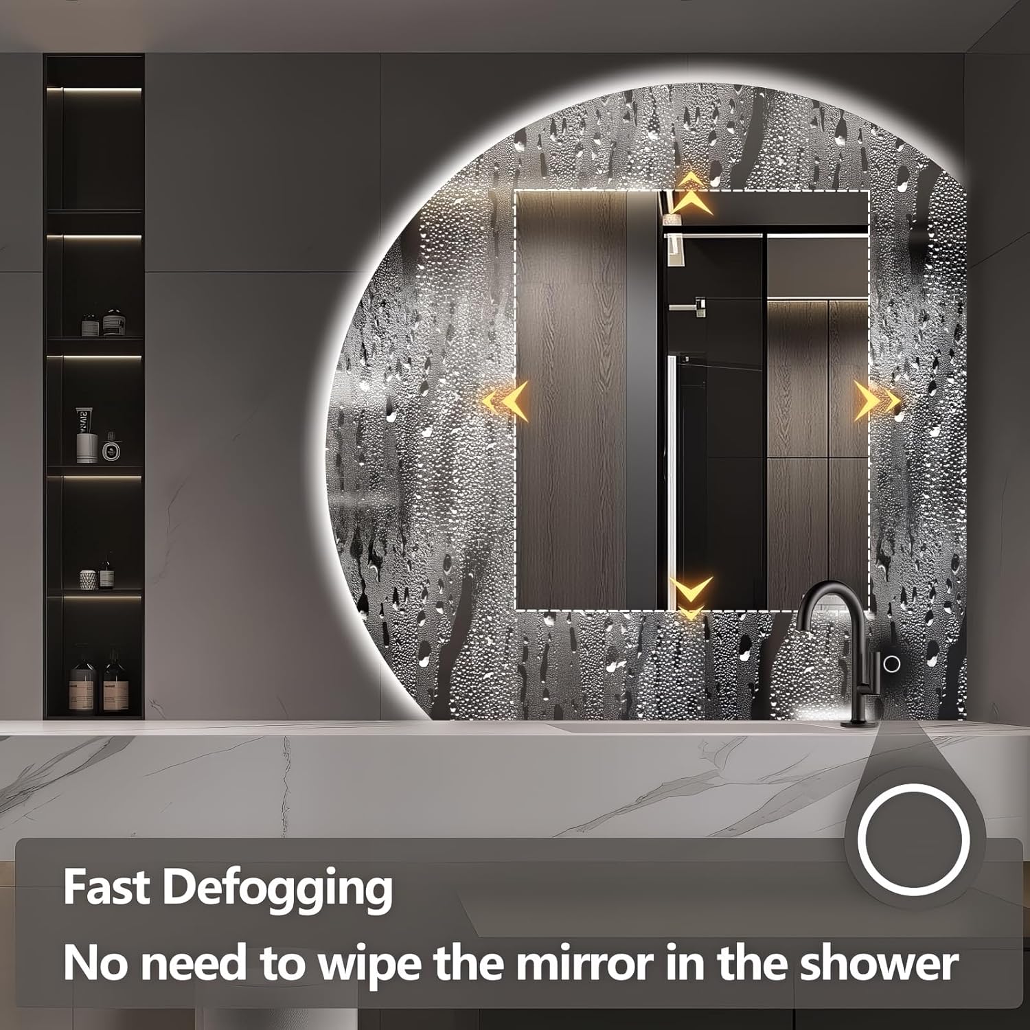 Niccy Half Moon LED Mirror for Bathroom, 48" Semi Backlit Mirror Frameless Makeup Mirror with Light, Anti-Fog, Shatter-Proof, 3 Colors, Smart Vanity Mirror