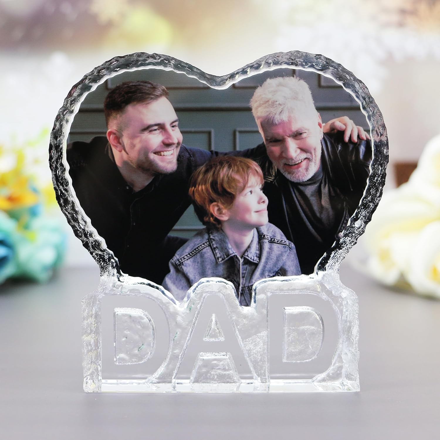 FANF&YKPY Gifts for Father Personalized Custom Heart-shaped Crystal Photo frame, Grandfather, Gift for Dad, Father,husband, Men for Christmas, Fathers Day, Birthday, Wedding Anniversary