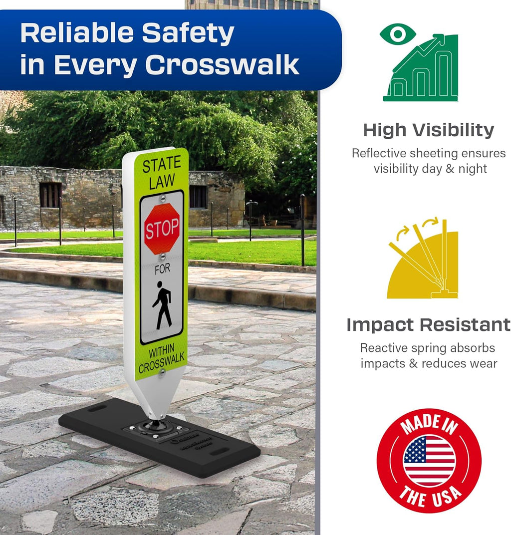 Impact Recovery - In-Street Pedestrian Crossing Signs - Street Sign - Road Safety Stop Sign with Portable Base
