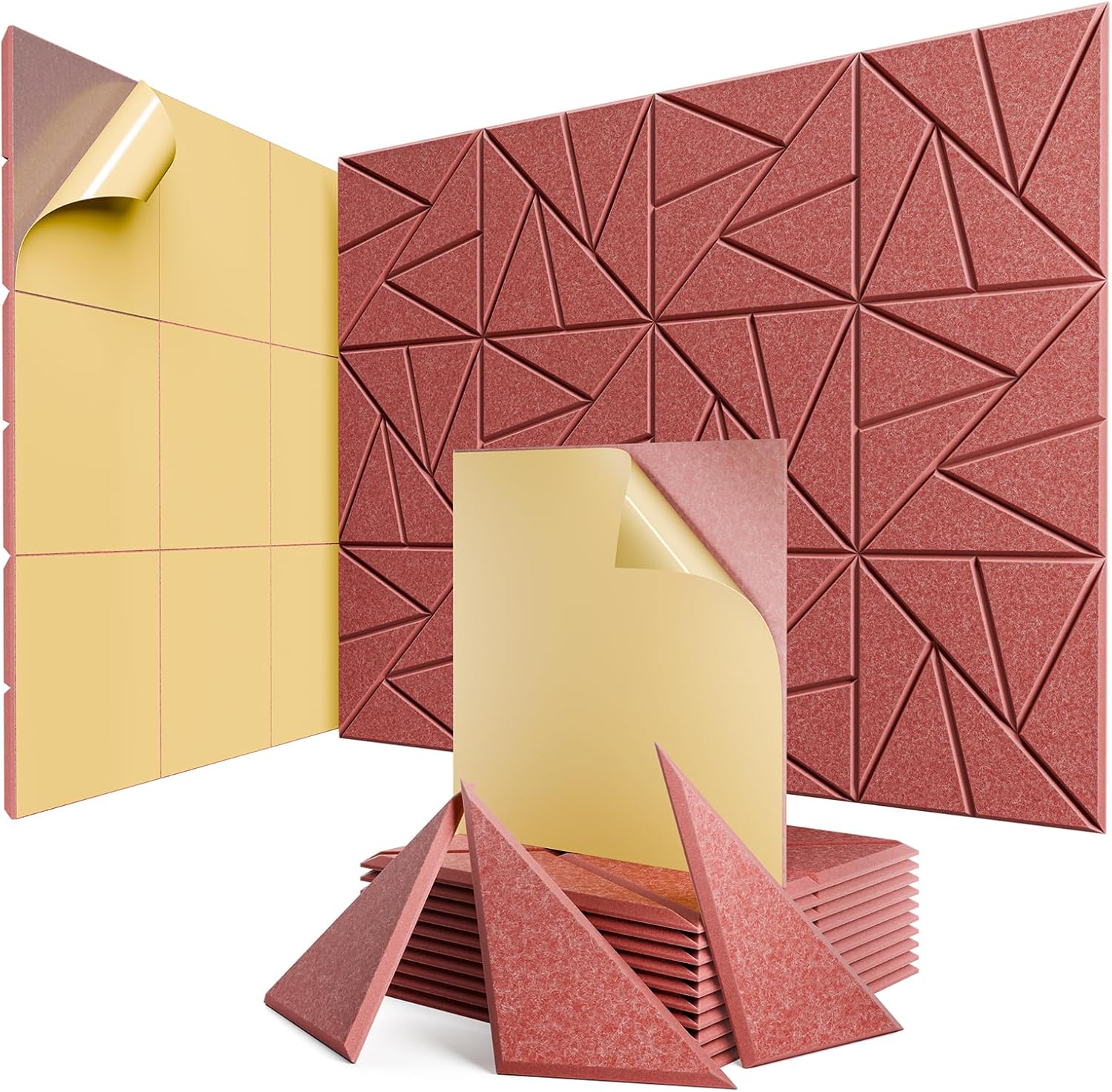 12 pack Acoustic Panels With Self-Adhesive, 12"X 12"X 0.4"Sound Proof Foam Panels, Sound Panels High Density, Soundproof Wall Panels for Home Studio Office Red