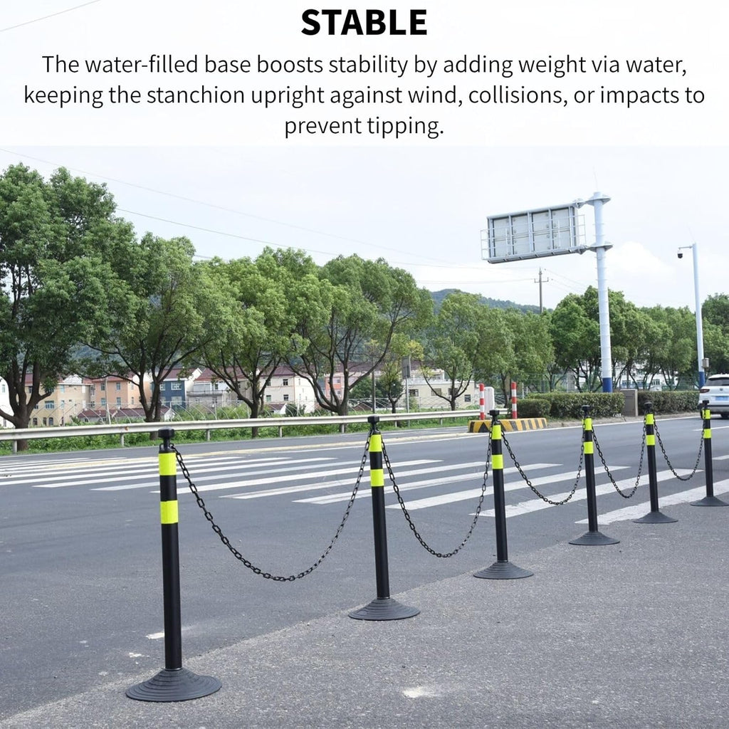 6 Pack Traffic Delineator Post Cones with Plastic Chain Crowd Control Barriers - Expandable 40" Traffic Control Cones, 6 x 6.6 Ft Chains for Indoor & Outdoor Use (Black-Rubber Base)