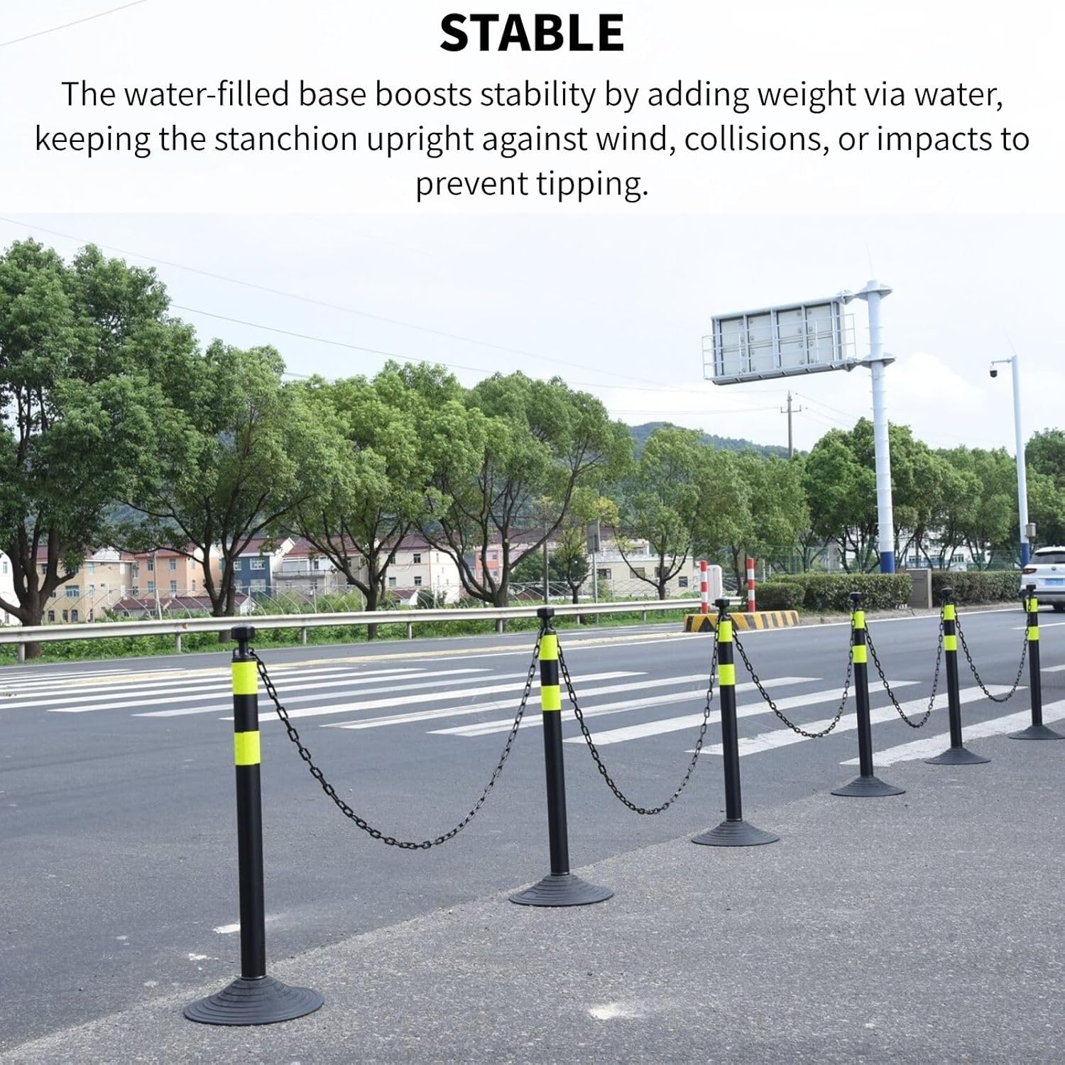 6 Pack Traffic Delineator Post Cones with Plastic Chain Crowd Control Barriers - Expandable 40" Traffic Control Cones, 6 x 6.6 Ft Chains for Indoor & Outdoor Use (Black-Rubber Base)