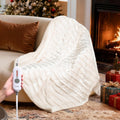 WOOMER Heated Blanket Throw 50" x 60", Electric Blanket Throw with 4 Heating Levels & 4H Auto Off, ETL Certified, White Double-Sided Velvet, Over-Heat Protect, Machine Washable
