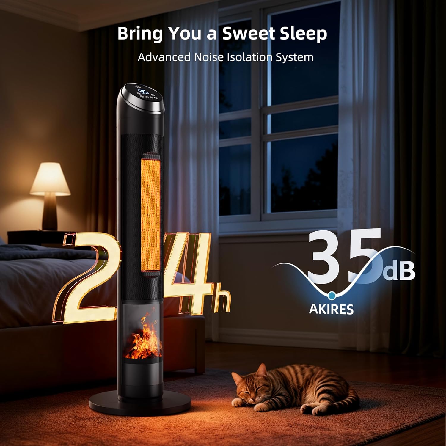 AKIRES 38IN Space Heater Large Room,1500w Space Heater For Indoor Use,120°Oscillating Tower Heater With Thermostat,Remote Control,Overheat & Tip-Over Protection,24H Timer For Large Rooms Matte Black