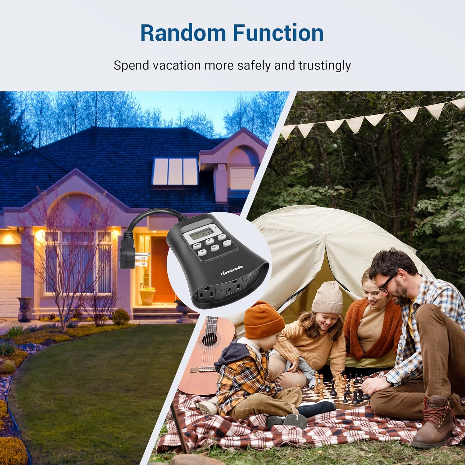 DEWENWILS Outdoor Digital Timer for Lights, 7-Day Programmable Plug in Timer with 3 Grounded Outlets for Christmas Landscape String Light, 15A, 1/3 HP UL Listed