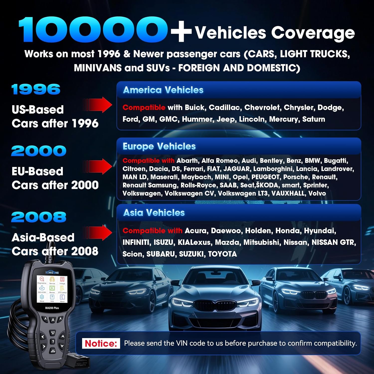 All Systems OBD2 Scanner, MA200 Plus Car Code Reader for 10000+ Car Models, with 6 Services Full OBD2 Live Data Battery Test Diagnostic Scan Tools Lifetime Free Upgrade
