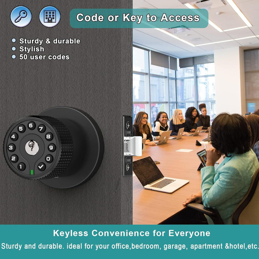 Keypad Door Knob with Key,Keyless Entry Door Lock, Code Locks Door Knob, Auto Lock,50 User Code,Easy to Install,for Home,Office,Bedroom,Garage,No Deadbolt