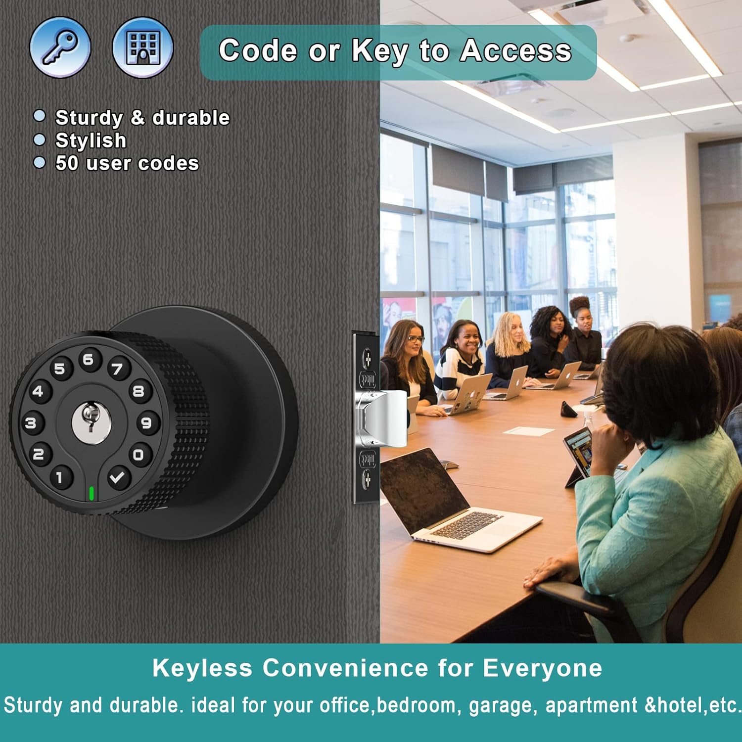 Keypad Door Knob with Key,Keyless Entry Door Lock, Code Locks Door Knob, Auto Lock,50 User Code,Easy to Install,for Home,Office,Bedroom,Garage,No Deadbolt